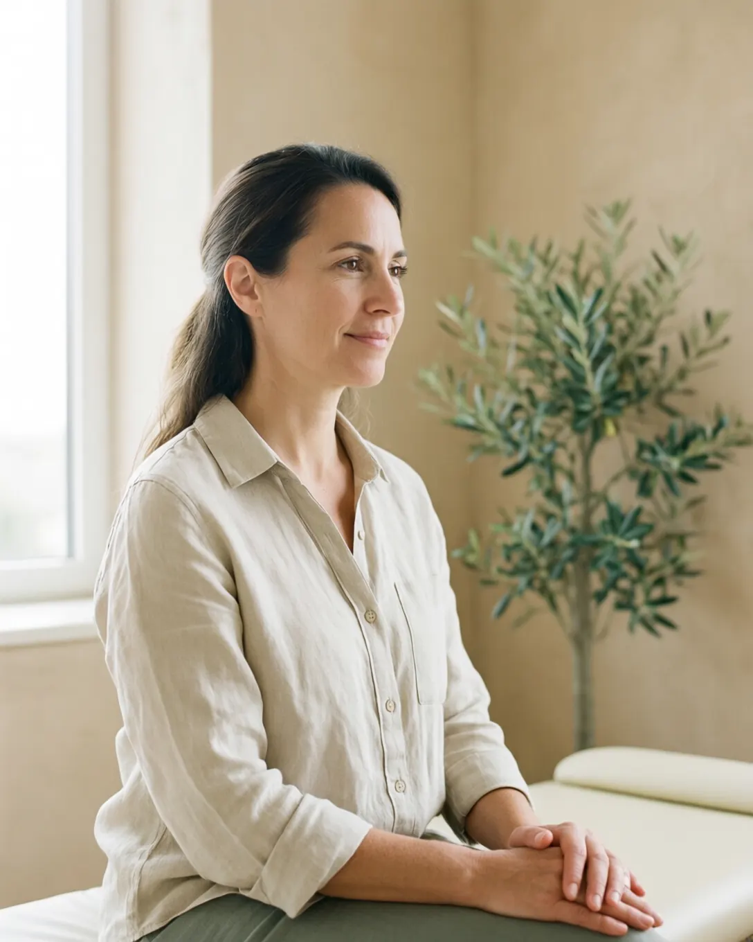 Illustrative practitioner portrait in a welcoming consultation room